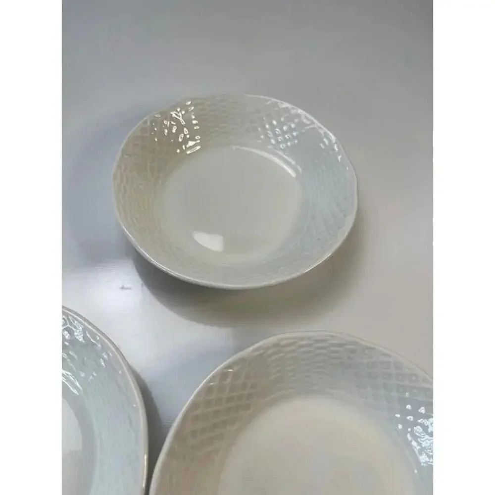 Burleigh Ironstone Staffordshire England White Basketweave Berry Bowls Set of 5